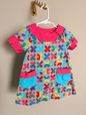 Hanna Andersson Girls Dress 90 Butterfly Print Pink Colorful Toddler Dress